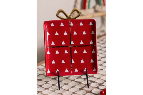 THE MİA FİYONK FİGÜRLÜ SERVİS TABAĞI KRIMIZI 22X17 CM