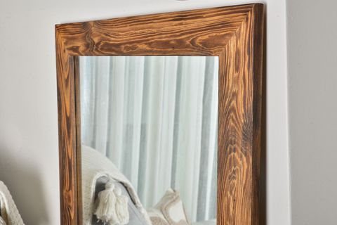 DFN WOOD LİGNA DİKDÖRTGEN CEVİZ RENGİ AHŞAP DEKORATİF AYNA, 140X60 CM