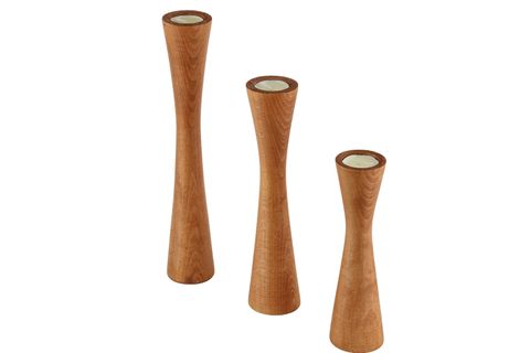 DİVAN KAYIN AHŞAP ÜÇLÜ ŞAMDAN SETİ, AÇIK RENK,  15-20-25 CM
