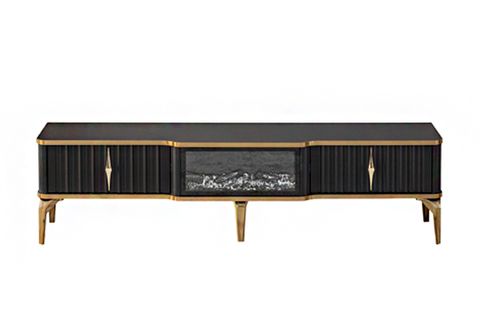 DELIGHT ŞÖMİNELİ TV ÜNİTESİ, ÇEKMECELİ, SİYAH, 160 CM