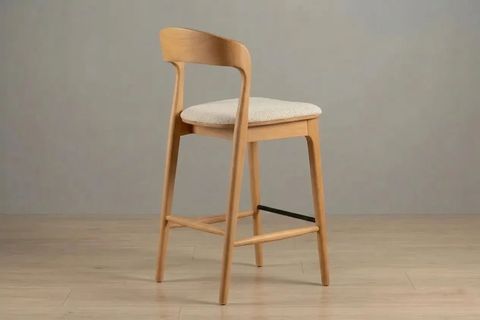 KOLUZ YILAN BAR SANDALYESİ, NATUREL AHŞAP, KREM KUMAŞ