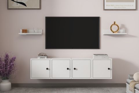 LERON MODÜLER DUVARA MONTE 4 KAPAKLI TV ÜNİTESİ 2 YÜZER RAF SALON