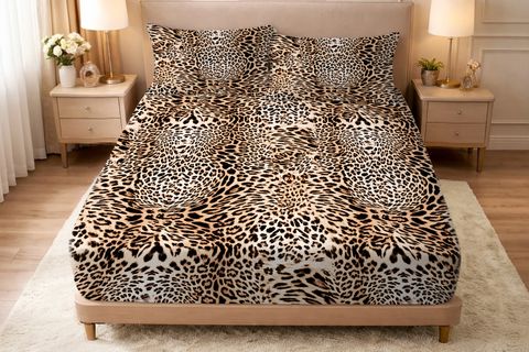 LEOPAR LASTİKLİ ÇARŞAF, KAHVERENGİ, KİNG SİZE