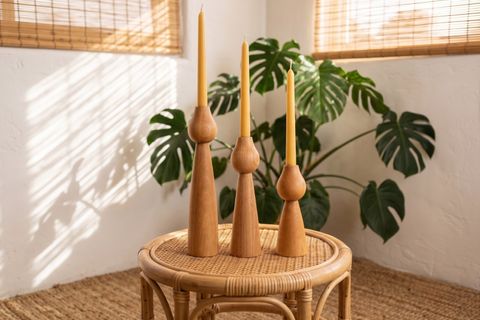 KATRE KAYIN AHŞAP ÜÇLÜ ŞAMDAN SETİ, 15-20-25 CM