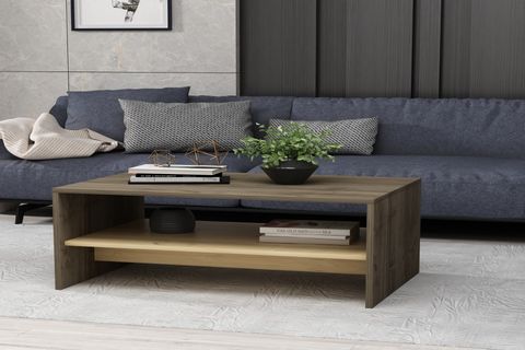 OSSO CEVİZ MEŞE RENKLİ DEKORATİF MODERN RAFLI MDF DİKDÖRTGEN ORTA SEHPA