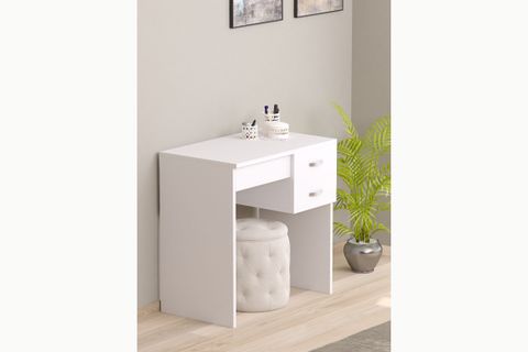 LUXE AYNALI ORGANİZER DOLAPLI MAKYAJ MASASI, BEYAZ, 2 ÇEKMECELİ
