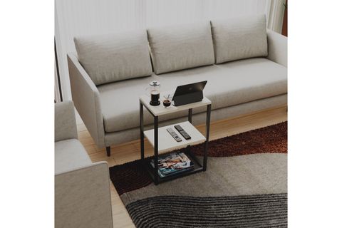 LİNA METAL AYAKLI AHŞAP RAFLI YAN SEHPA, TAŞ GRİ