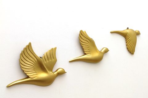 GÜVERCİN ÜÇLÜ DUVAR SÜSÜ, GOLD