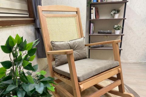 ASEDİA VERANDA HASIRLI MİNDERLİ SALLANAN SANDALYE, VİZON, NATUREL AYAK