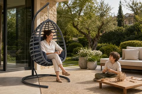 FINDIK TEKLİ RATTAN BAHÇE VE BALKON SALINCAĞI, ANTRASİT