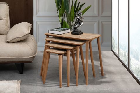 LUCİ DÖRTLÜ ZİGON SEHPA ORTA SEHPA SETİ, MEŞE