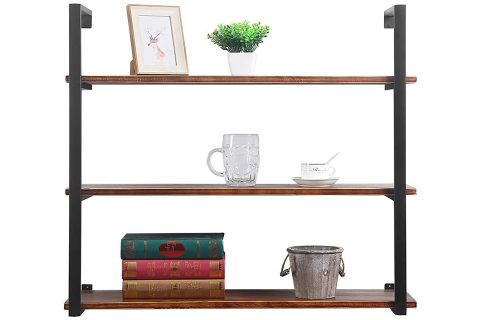 TASNİA SİYAH METAL AHŞAP DUVAR RAFI 90 CM 3 KATLI