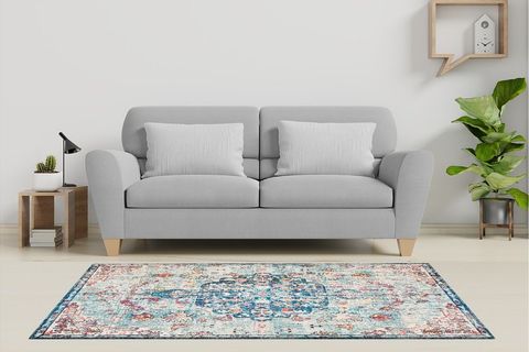 ELSE MAVİ TURUNCU ESKİTME OTANTİK DESENLİ KAYMAZ TABAN HALI 80X150
