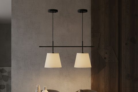 ESMER MİMARİ TASARIM SİYAH AVİZE, KREM KUMAŞ BAŞLIKLI