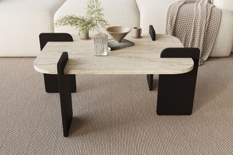 AFROLLİ DEKORATİF MERMER DESEN ORTA SEHPA, SİYAH