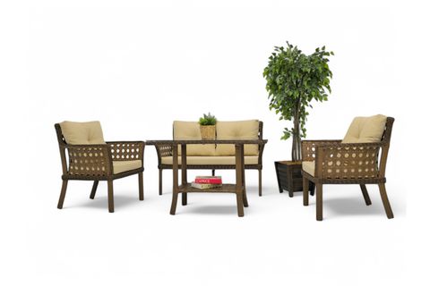 MOVA RATTAN İKİLİ BAHÇE MOBİLYASI, KOYU KAHVE