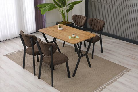 ELİS MUTFAK MASA TAKIMI, 4 SANDALYE, CEVİZ, 110X70 CM, KAHVE