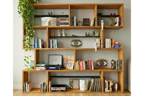 WOODESK YONCA MASİF AHŞAP KİTAPLIK, TİK RENK, 200X200 CM
