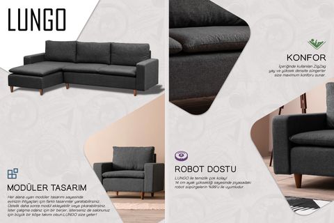 PAFU LUNGO KETEN MODÜLER KÖŞE KOLTUK TAKIMI KOLTUK, GRİ