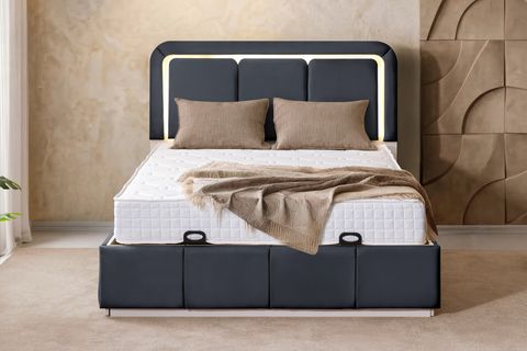 DEMONTE NOX LEDLİ ÇİFT KİŞİLİK BAZA BAŞLIK MAXİ YATAK SETİ, ANTRASİT, 160X200