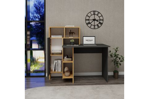 BUĞRA DOLAPLI RAFLI ÇALIŞMA BİLGİSAYAR MASASI, ANTRASİT SAFİRMEŞE