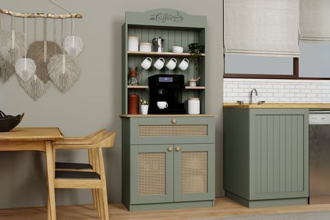 LUCAS 2 KAPAKLI PVC HASIR DESEN KAHVE KÖŞESİ, AÇIK CEVİZ YEŞİL