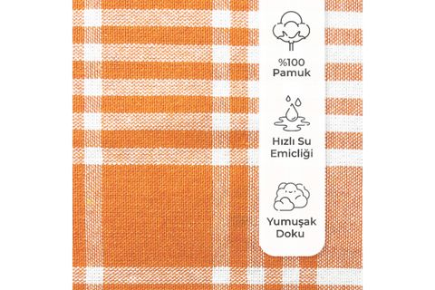 TUABLE PÖTİ KARELİ ÜÇLÜ KURULAMA BEZİ TURUNCU 45X70CM