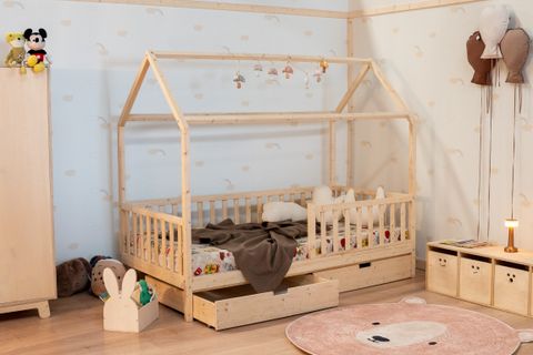NATURKİDZ MONTESSORI ÇATILI KARYOLA,  ÇEKMECELİ, MASİF, 90X190