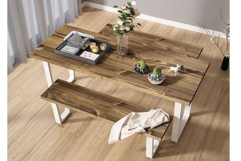 WOODESK SAKIZ MASİF CEVİZ RENK 200X80 ÇİFT BANKLI MASA TAKIMI CPT7065-200