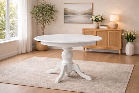 RUSTİK BABA AYAK AÇILIR MASA, BEYAZ, 120X120