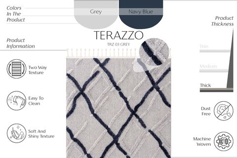 EKO HALI TERAZZO TRZ 03 GREY NAVY GRİ LACİVERT ETNİK ÖRGÜ YUMUŞAK DOKULU İSKANDİNAV HALI 160X230