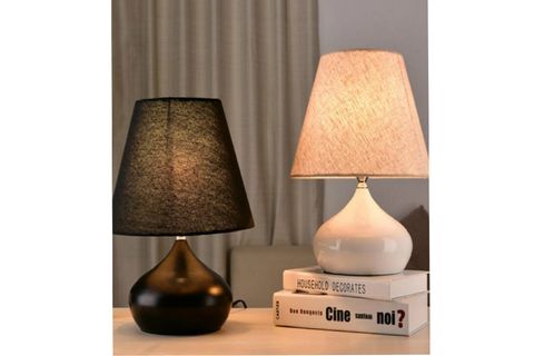 EVLİGHT BREF İKİLİ KUMAŞ ŞAPKALI METAL ABAJUR, SİYAH KREM