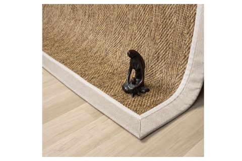 ÇİFT BORDÜRLÜ HASIR DOKULU SİSAL SALON MAKİNE HALISI, KAHVE, 100X500, 665, KREM BEJ