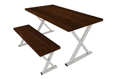 WOODESK ÇINAR MASİF BANKLI YEMEK MASASI TAKIMI, CEVİZ RENK, 140X70, CPT7618-140
