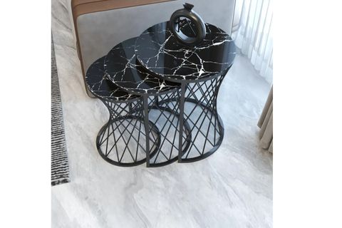 TUBİHOME HASIR C ZİGON SEHPA, GÜMÜŞ METAL, SİYAH