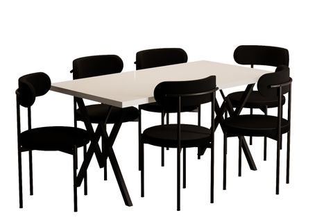TREND MUTFAK MASA TAKIMI, BEYAZ MASA SİYAH SANDALYE, 80X150