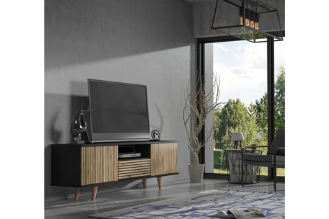 NOVA ZEBRA KAPAK TV ÜNİTESİ, SİYAH, ATLANTİK ÇAM, 180 CM