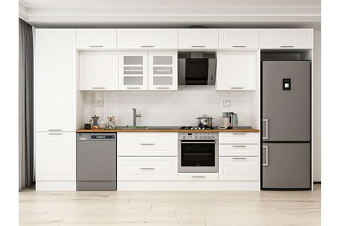 ALVİNKA 410X240 CM KLASİK MEBRAN MUTFAK DOLABI, MBB E90B60S60 3 MEBRAN BEYAZ SUNTALAM