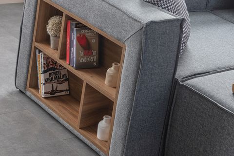 SOFT KİTAPLIKLI MODÜLER KÖŞE KOLTUK TAKIMI, KETEN, GRİ