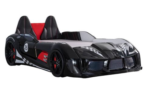 RACEİNG CAR V8 KAPILARI AÇILAN KOLTUKLU FULL LEDLİ ARABALI YATAK, SİYAH, 100X190