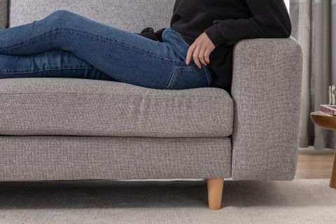 MERLİN MİNİ KÖŞE KOLTUK, NATUREL AYAK, KALIN KOL, ŞÖNİL KUMAŞ, MAVİ GRİ
