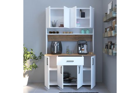 BELİNDA KAHVE KÖŞESİ ÇOK AMAÇLI DOLAP MUTFAK DOLABI BEYAZ&CEVİZ