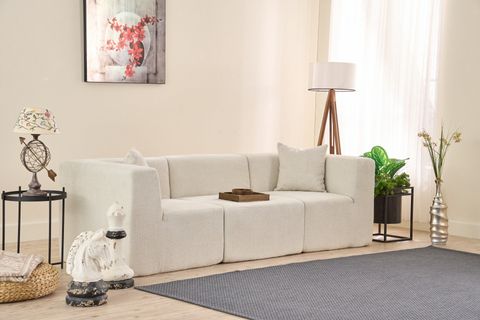 RAKS SERİSİ MODULER FULL SÜNGER ÜÇLÜ KANEPE, KREM