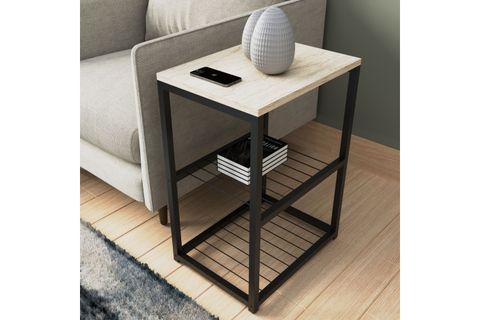 TEDİ METAL AYAKLI DEKORATİF TEL RAFLI YAN SEHPA, TAŞ GRİ