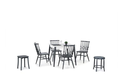 MİLANO MASA VE BONCUK SANDALYE TABURE TAKIMI, KARE, BEYAZ ANTRASİT, 125X80
