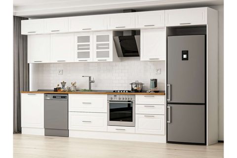 ALVİNKA 410X240 CM KLASİK MEBRAN MUTFAK DOLABI, MB E90S60S60 3 MEBRAN BEYAZ MDF