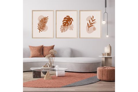 MUNİKA AHŞAP ÇERÇEVELİ SOYUT YAPRAKLAR ÜÇLÜ TABLO SETİ, 21X30, 100