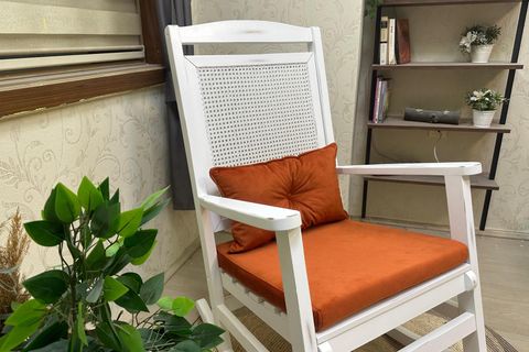 ASEDİA VERANDA HASIRLI MİNDERLİ SALLANAN SANDALYE, TURUNCU, LAKE AYAK