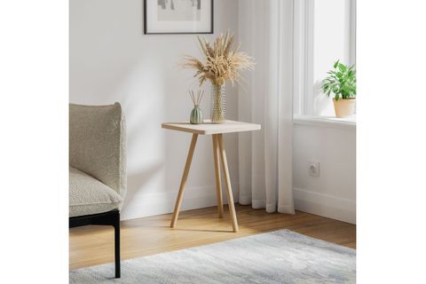 KOZİ KARE AHŞAP AYAKLI YAN SEHPA, KREM