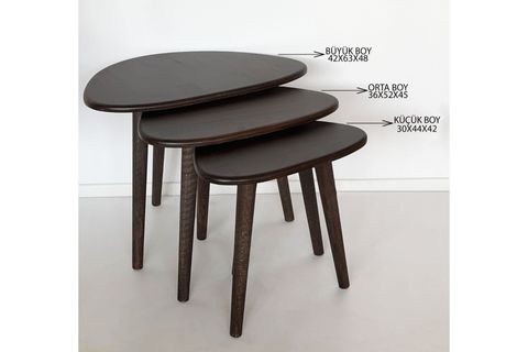 DOĞAL MASİF AHŞAP DAMLA SEHPA SETİ, ÜÇLÜ, CEVİZ